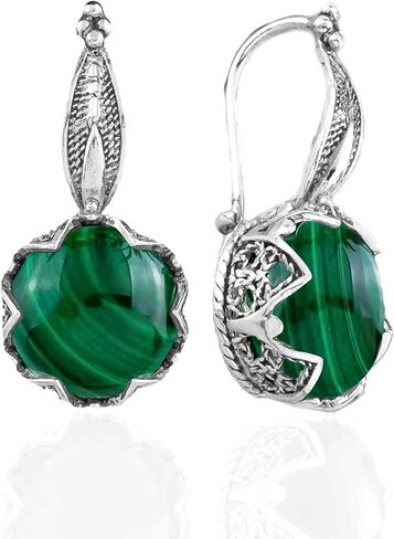 FILIGRANIST 925 Sterling Silver Filigree Art Woman Drop Earrings with Gemstones in Kuwait