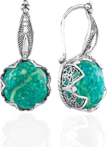 FILIGRANIST 925 Sterling Silver Filigree Art Woman Drop Earrings with Gemstones in Kuwait