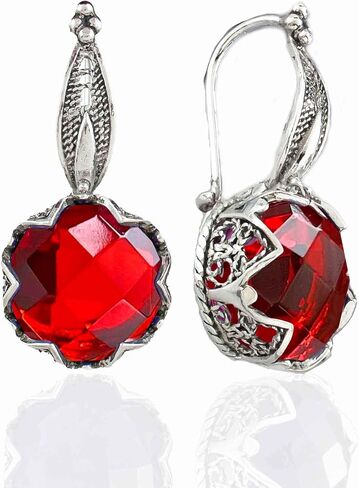 FILIGRANIST 925 Sterling Silver Filigree Art Woman Drop Earrings with Gemstones in Kuwait
