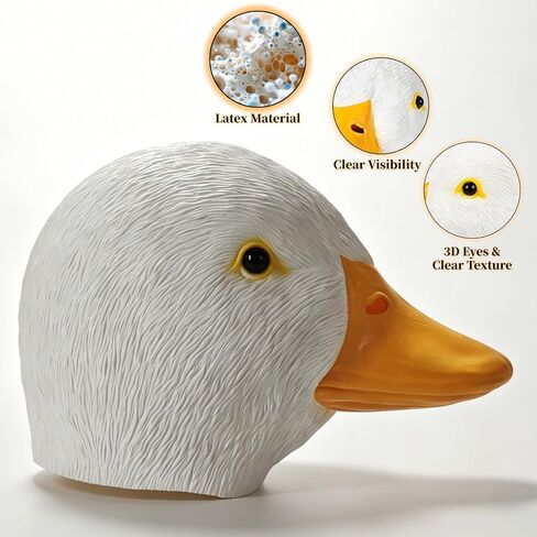 Deluxe Duck Head Mask for Adults, One Size, Natural Latex, 3D Eyes, Perfect for Halloween Costumes and Masquerade Parties in Saudi Arabia