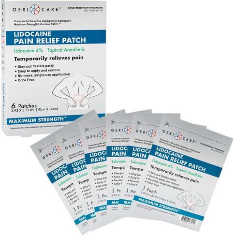 رقعة GeriCare Lidocaine 4%، رقعة تخفيف الآلام ذات القوة القصوى، مخدر موضعي، 10 سم × 14 سم، 6 رقع (عبوة من قطعة واحدة) in Kuwait