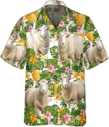 Sheep Hawaiian Shirt for Men Funny - Hawaiian Shirts Short Sleeve - Mens Button Down Shirt Gift for Sheep Lovers in Kuwait
