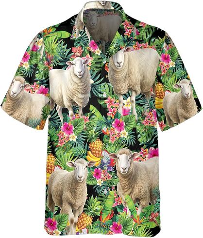 Sheep Hawaiian Shirt for Men Funny - Hawaiian Shirts Short Sleeve - Mens Button Down Shirt Gift for Sheep Lovers in Kuwait