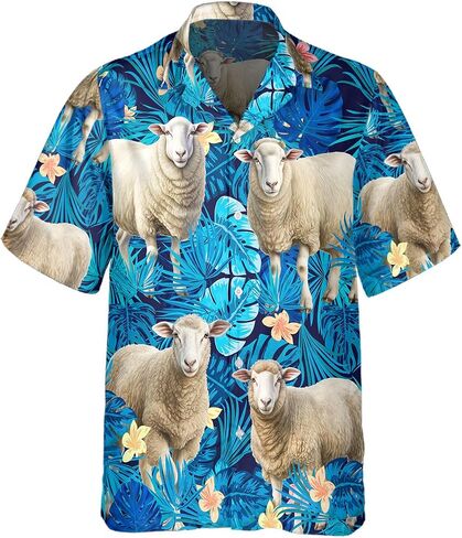 Sheep Hawaiian Shirt for Men Funny - Hawaiian Shirts Short Sleeve - Mens Button Down Shirt Gift for Sheep Lovers in Kuwait