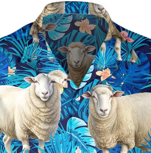 Sheep Hawaiian Shirt for Men Funny - Hawaiian Shirts Short Sleeve - Mens Button Down Shirt Gift for Sheep Lovers in Kuwait
