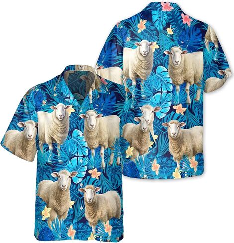 Sheep Hawaiian Shirt for Men Funny - Hawaiian Shirts Short Sleeve - Mens Button Down Shirt Gift for Sheep Lovers in Kuwait