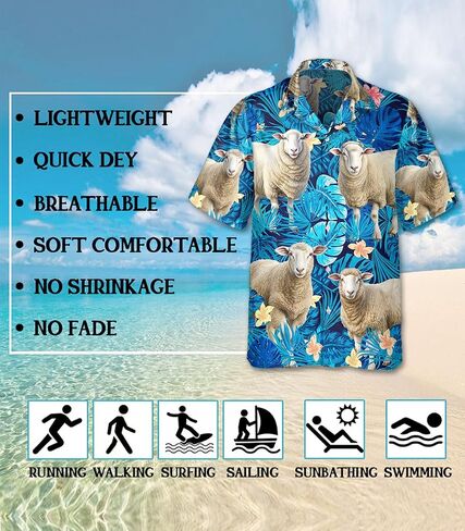 Sheep Hawaiian Shirt for Men Funny - Hawaiian Shirts Short Sleeve - Mens Button Down Shirt Gift for Sheep Lovers in Kuwait