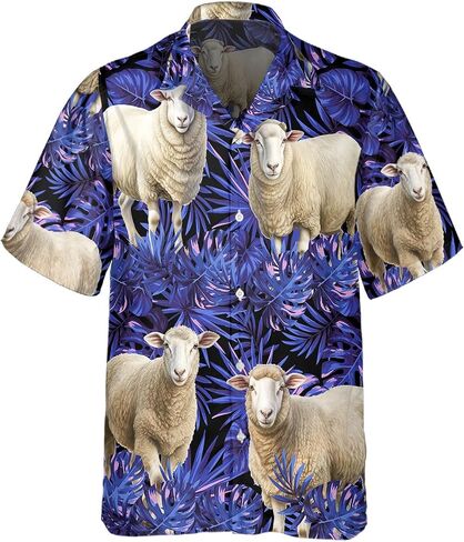 Sheep Hawaiian Shirt for Men Funny - Hawaiian Shirts Short Sleeve - Mens Button Down Shirt Gift for Sheep Lovers in Kuwait