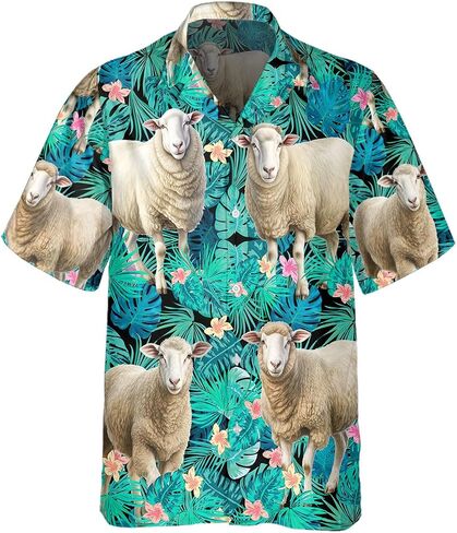 Sheep Hawaiian Shirt for Men Funny - Hawaiian Shirts Short Sleeve - Mens Button Down Shirt Gift for Sheep Lovers in Kuwait