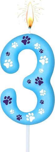 Number 3 Blue Dog Paw Birthday Candles, Numeral Cake Toppers, 3rd Dog Paw Print Themed Birthday Decorations for Boys, Girls in Saudi Arabia