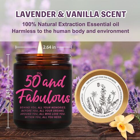 Funny 50th Birthday Scented Candle Gifts for Her Women, 50 and Fabulous Candle, Fifty Year Old Candles Gift Ideas for Her, Funny Candle Gift for Mom, Unique Birthday Gifts for Sister Friend Wife-11 in Saudi Arabia