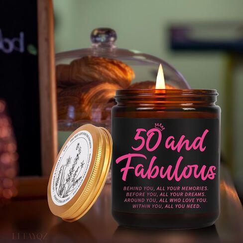 Funny 50th Birthday Scented Candle Gifts for Her Women, 50 and Fabulous Candle, Fifty Year Old Candles Gift Ideas for Her, Funny Candle Gift for Mom, Unique Birthday Gifts for Sister Friend Wife-11 in Saudi Arabia