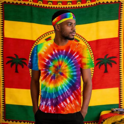 تي شيرتات Gionforsi Tie Dye للرجال والنساء زي هيبي للرجال والنساء في الستينيات والسبعينيات من إكسسوارات الأزياء in Kuwait