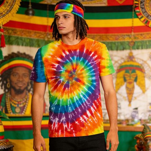 تي شيرتات Gionforsi Tie Dye للرجال والنساء زي هيبي للرجال والنساء في الستينيات والسبعينيات من إكسسوارات الأزياء in Kuwait