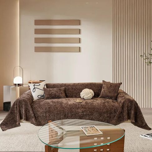 71x150 Inch Chenille Couch Cover for 3 Cushion Sectional Sofas 1 Piece Wear Resistant Sofa Covers with Tassels Reversible Sofa Slipcover Washable for Pets,Dogs,Cats, Brown in Kuwait
