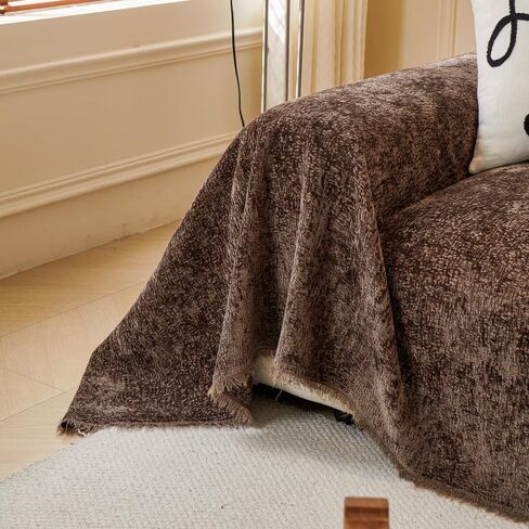 71x150 Inch Chenille Couch Cover for 3 Cushion Sectional Sofas 1 Piece Wear Resistant Sofa Covers with Tassels Reversible Sofa Slipcover Washable for Pets,Dogs,Cats, Brown in Kuwait