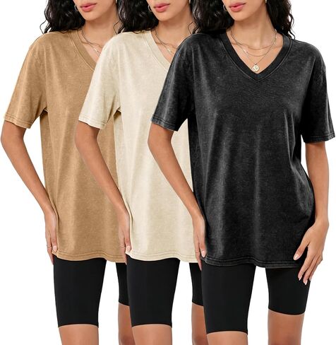 Womens Casual Washed Vintage Oversized T-Shirt V Neck Workout Short Sleeve Cotton Tops Basic Grunge Casual Tees Top in Saudi Arabia
