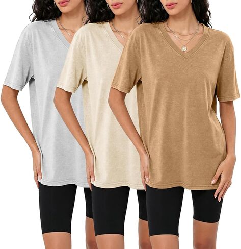 Womens Casual Washed Vintage Oversized T-Shirt V Neck Workout Short Sleeve Cotton Tops Basic Grunge Casual Tees Top in Kuwait