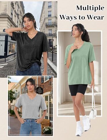 Womens Casual Washed Vintage Oversized T-Shirt V Neck Workout Short Sleeve Cotton Tops Basic Grunge Casual Tees Top in Kuwait