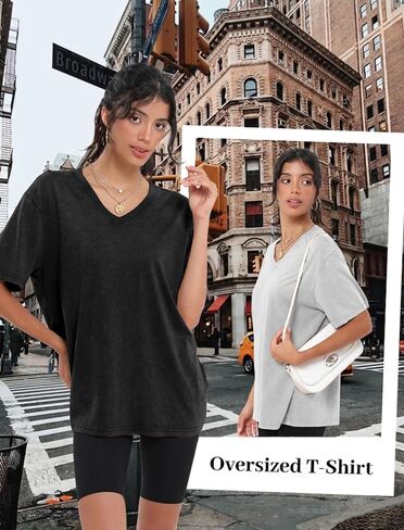 Womens Casual Washed Vintage Oversized T-Shirt V Neck Workout Short Sleeve Cotton Tops Basic Grunge Casual Tees Top in Kuwait