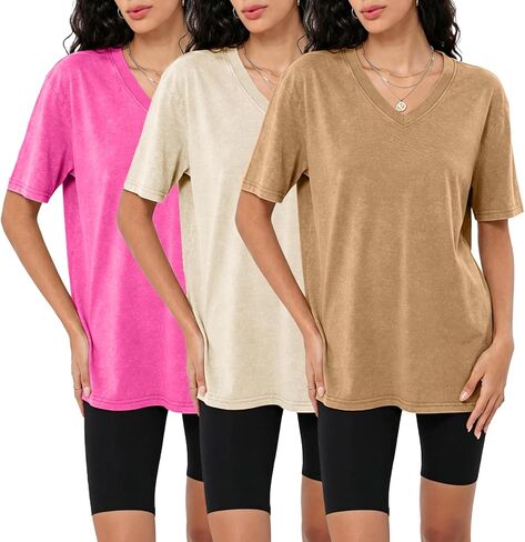 Womens Casual Washed Vintage Oversized T-Shirt V Neck Workout Short Sleeve Cotton Tops Basic Grunge Casual Tees Top in Kuwait