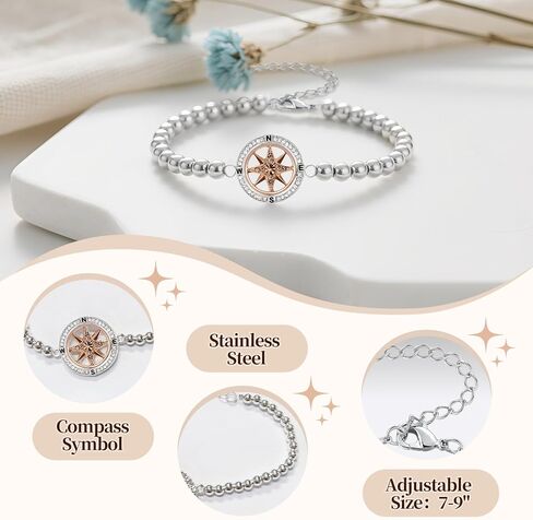 Retirement Gifts for Women - Compass Bracelets, Beaded Bracelet for Coworker Leaving Farewell Going Away Goodbye & to Friends Her Woman Manager Boss Employee Teacher Nurses Chritmas Gifts in Saudi Arabia