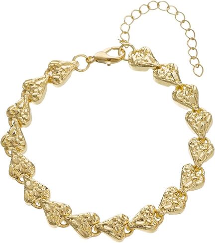 14K White Gold Plated Heart Chain Bracelets for Women Teens 8mm Nugget Heart Link Bracelet in Saudi Arabia