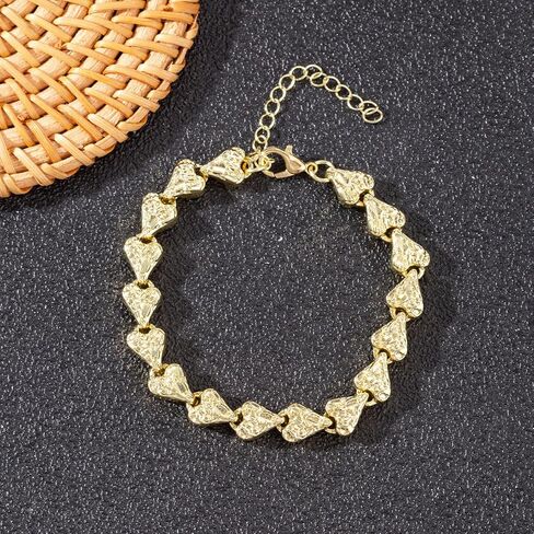 14K White Gold Plated Heart Chain Bracelets for Women Teens 8mm Nugget Heart Link Bracelet in Saudi Arabia