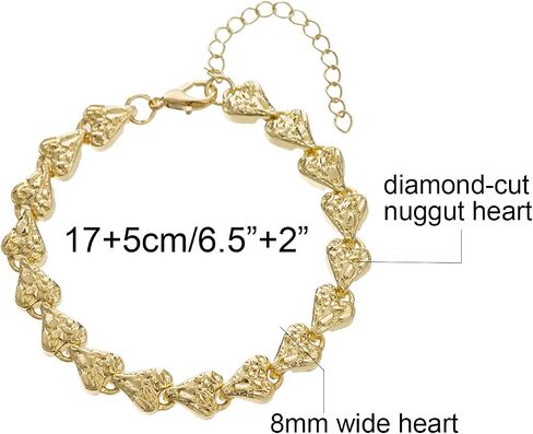 14K White Gold Plated Heart Chain Bracelets for Women Teens 8mm Nugget Heart Link Bracelet in Saudi Arabia