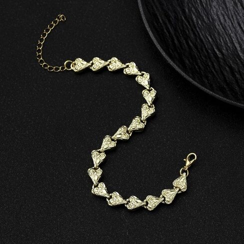 14K White Gold Plated Heart Chain Bracelets for Women Teens 8mm Nugget Heart Link Bracelet in Saudi Arabia