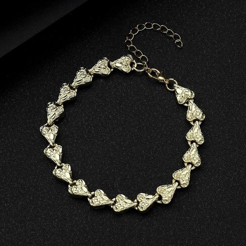 14K White Gold Plated Heart Chain Bracelets for Women Teens 8mm Nugget Heart Link Bracelet in Saudi Arabia