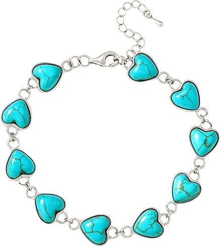 Bohemian 10mm Turquoise Heart Bracelet for Women, Native American Vintage Gemstone Bracelet Women's Boho Jewelry, 6.5''-7.5'' in Saudi Arabia