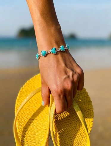 Bohemian 10mm Turquoise Heart Bracelet for Women, Native American Vintage Gemstone Bracelet Women's Boho Jewelry, 6.5''-7.5'' in Saudi Arabia