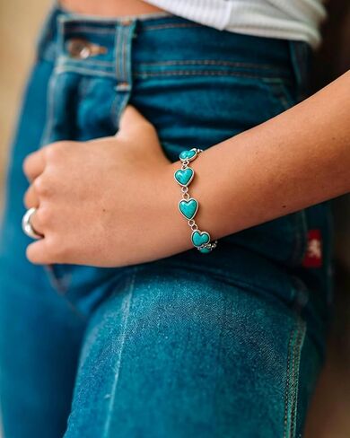 Bohemian 10mm Turquoise Heart Bracelet for Women, Native American Vintage Gemstone Bracelet Women's Boho Jewelry, 6.5''-7.5'' in Saudi Arabia