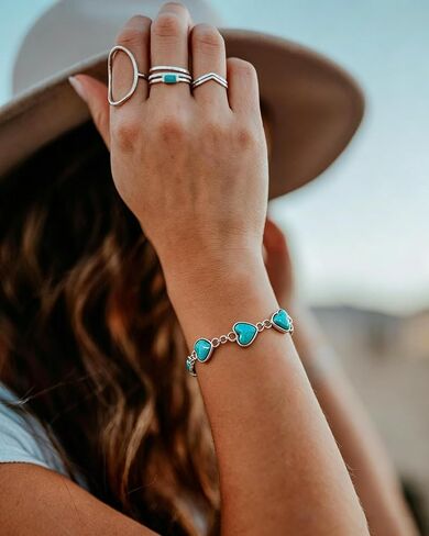 Bohemian 10mm Turquoise Heart Bracelet for Women, Native American Vintage Gemstone Bracelet Women's Boho Jewelry, 6.5''-7.5'' in Saudi Arabia