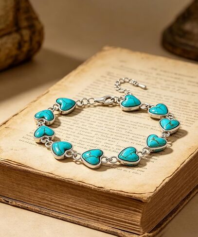 Bohemian 10mm Turquoise Heart Bracelet for Women, Native American Vintage Gemstone Bracelet Women's Boho Jewelry, 6.5''-7.5'' in Saudi Arabia