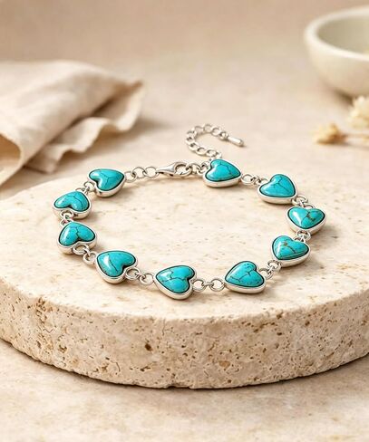 Bohemian 10mm Turquoise Heart Bracelet for Women, Native American Vintage Gemstone Bracelet Women's Boho Jewelry, 6.5''-7.5'' in Saudi Arabia