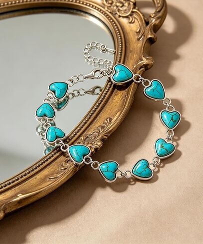 Bohemian 10mm Turquoise Heart Bracelet for Women, Native American Vintage Gemstone Bracelet Women's Boho Jewelry, 6.5''-7.5'' in Saudi Arabia