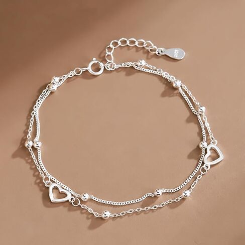 925 Sterling Silver CZ Bracelet Set for Women 2 Layer Sparkle Chain with Round CZ Pendant Shiny Minimalist Jewelry for Wedding, Party & Everyday Looks in Kuwait