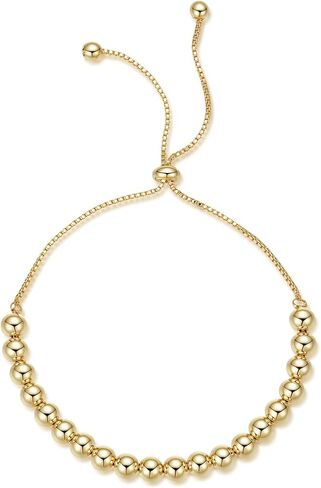 Adjustable Gold Beaded Bracelet, Box Chain, Pull String Closure in Saudi Arabia