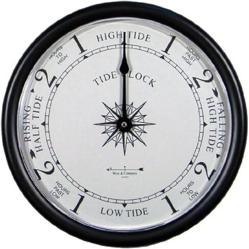 West & Company Black Tide Clock with Protective Lens and Classic Nautical Themed dial - 9 1/2" Nautical Beach Décor in Saudi Arabia
