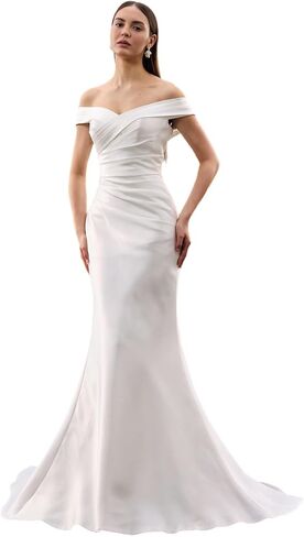 Sleeveless Wedding Dresses for Bride Off Shoulder A-Line Satin Bridal Wedding Gown Bridal Dress White in Saudi Arabia