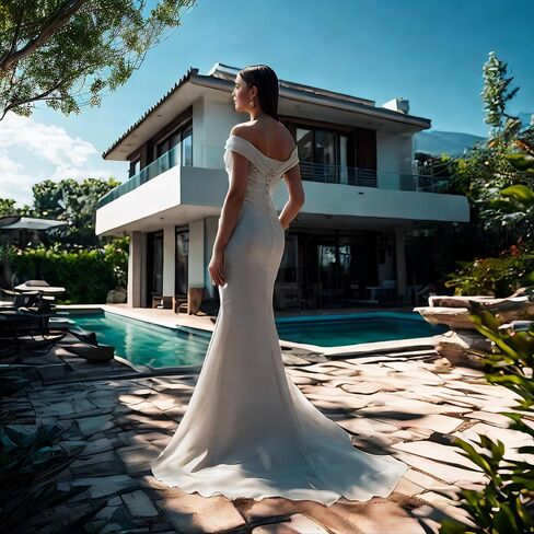 Sleeveless Wedding Dresses for Bride Off Shoulder A-Line Satin Bridal Wedding Gown Bridal Dress White in Saudi Arabia