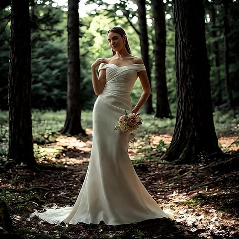 Sleeveless Wedding Dresses for Bride Off Shoulder A-Line Satin Bridal Wedding Gown Bridal Dress White in Saudi Arabia