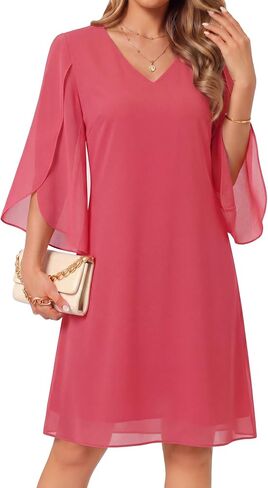 Lotusmile Women's V Neck Flutter Sleeve Chiffon Dress Trendy 2026 Formal Wedding Guest Cocktail Party in Saudi Arabia