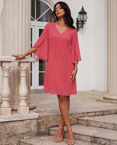 Lotusmile Women's V Neck Flutter Sleeve Chiffon Dress Trendy 2026 Formal Wedding Guest Cocktail Party in Saudi Arabia