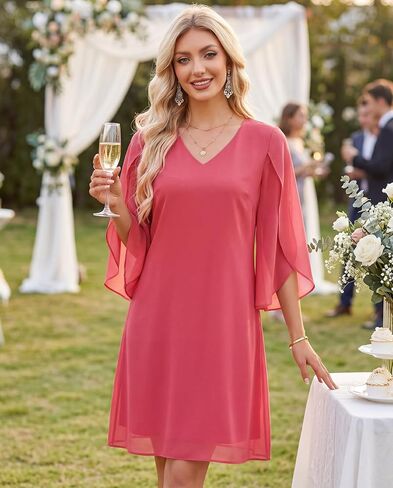 Lotusmile Women's V Neck Flutter Sleeve Chiffon Dress Trendy 2026 Formal Wedding Guest Cocktail Party in Saudi Arabia