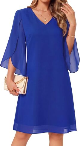 Lotusmile Women's V Neck Flutter Sleeve Chiffon Dress Trendy 2026 Formal Wedding Guest Cocktail Party in Saudi Arabia