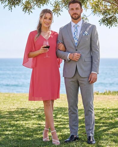 Lotusmile Women's V Neck Flutter Sleeve Chiffon Dress Trendy 2026 Formal Wedding Guest Cocktail Party in Saudi Arabia
