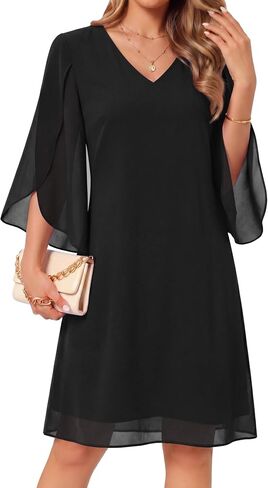 Lotusmile Women's V Neck Flutter Sleeve Chiffon Dress Trendy 2026 Formal Wedding Guest Cocktail Party in Saudi Arabia